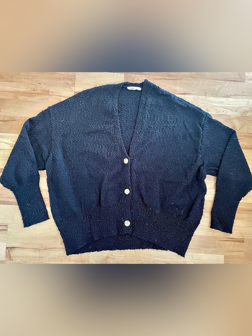 78 & Sunny Bonfire Textured Button-Front Cardigan - Black